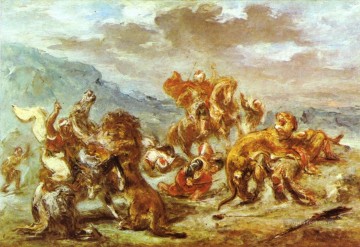 ライオン Painting - ユージーン・ドラクロワのライオン狩り